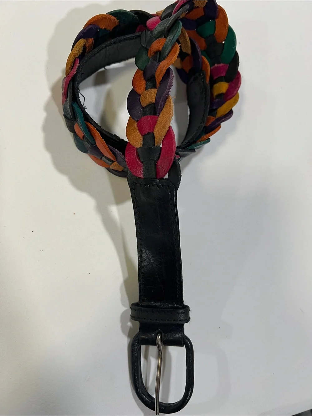 Vintage multi color/black genuine leather belt - Made in Thailand, medium